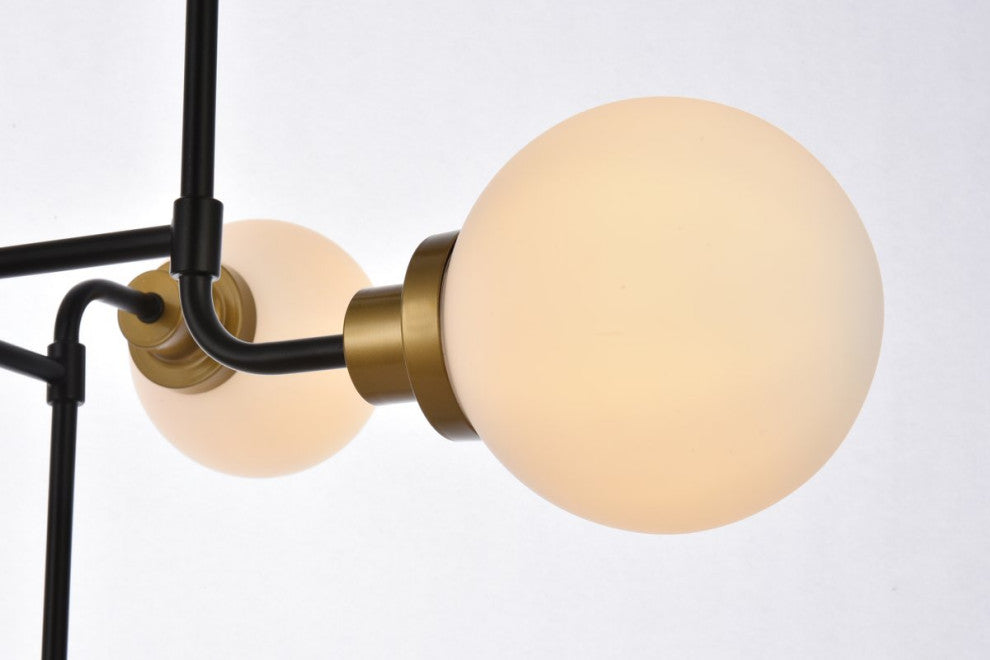 Helen 8-Light Pendant, Black With Brass With Frosted Shade