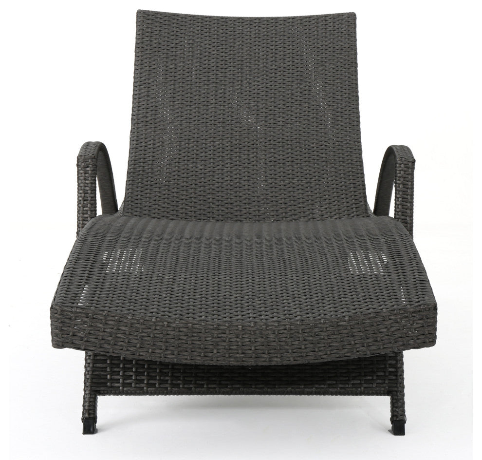 GDF Studio 3-Piece Soleil Outdoor Wicker Arm Chaise Lounges With Side Table, Set