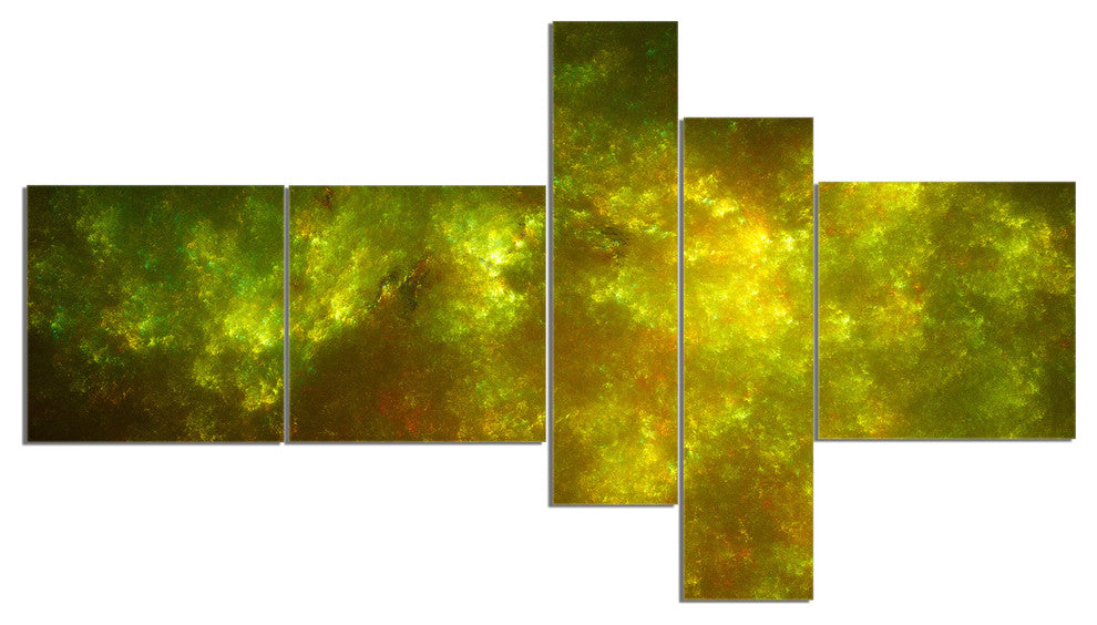 Clear Golden Starry Fractal Sky, Abstract Canvas Art Print, 60"x32", 5 panels