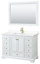48" Single Vanity White, White Cult. Marble Counter, Sink, Gold Trim, 46" Mirror