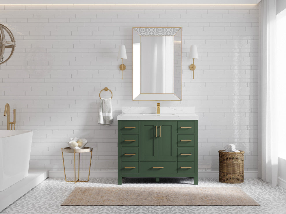Willow Collections Malibu Vanity, Green, Calacatta Quartz, 42"