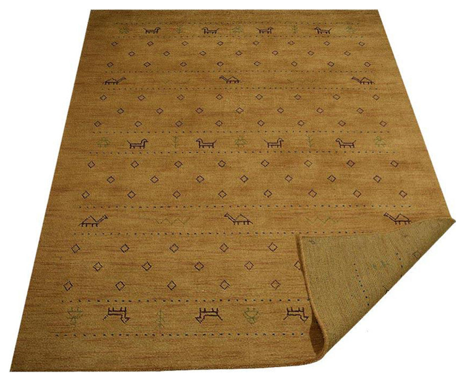 HAND KNOTTED LOOM WOOL ECO-FRIENDLY AREA RUGS - Rectangle, Gold, Contemporary