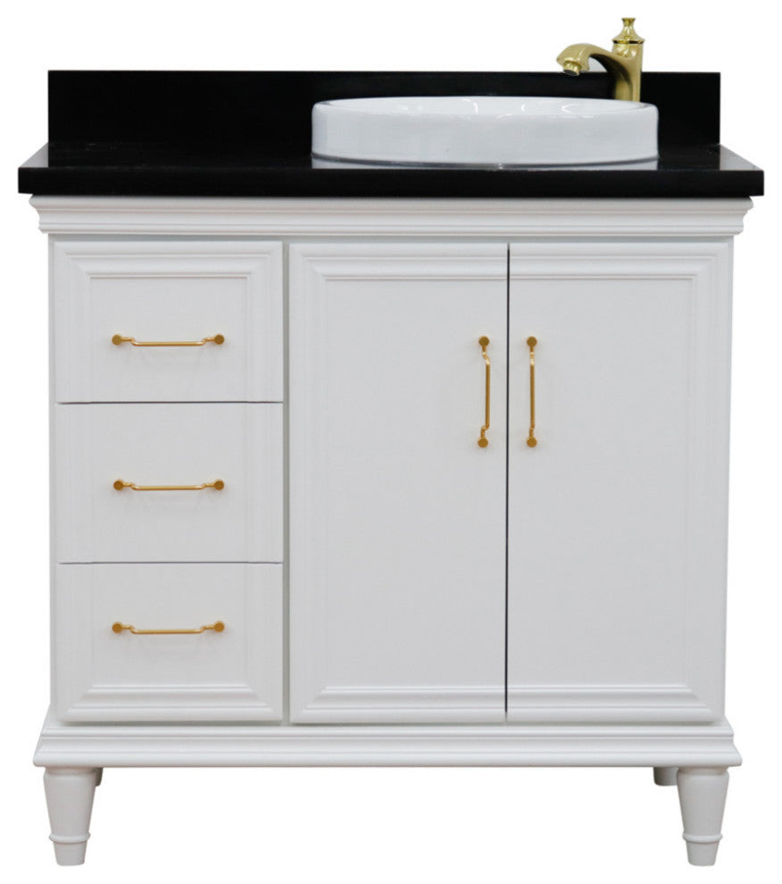 37" Single Vanity, White Finish With Black Galaxy