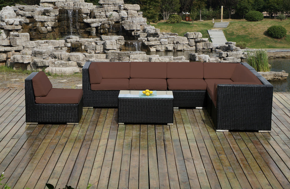 Ohana 8-Piece Deep Seating Sectional Set, Brown, Black