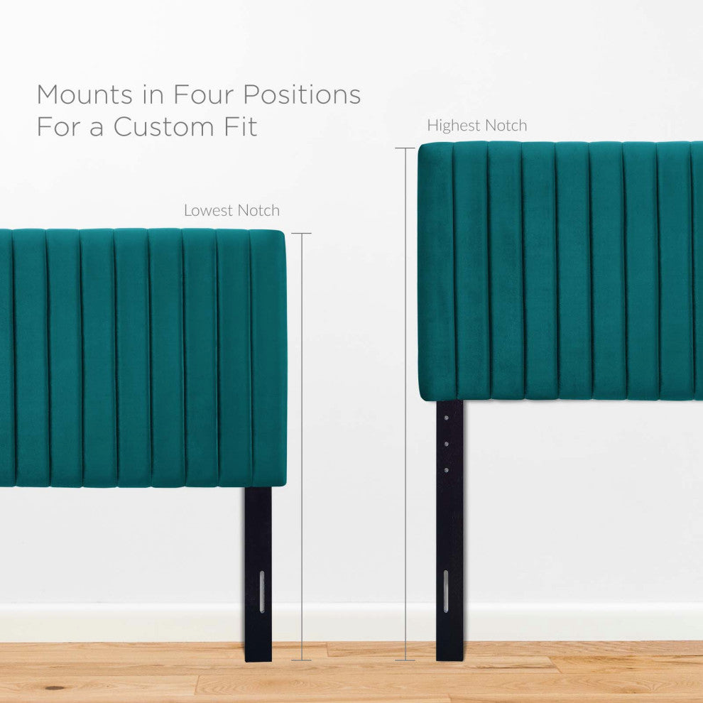 Contemporary Modern Bedroom Twin Size Headbaord, Velvet Fabric, Aqua Blue