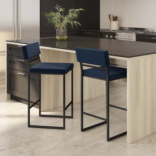 Amisco Everly Counter and Bar Stool, Blue Polyurethane / Black Metal, Bar Height