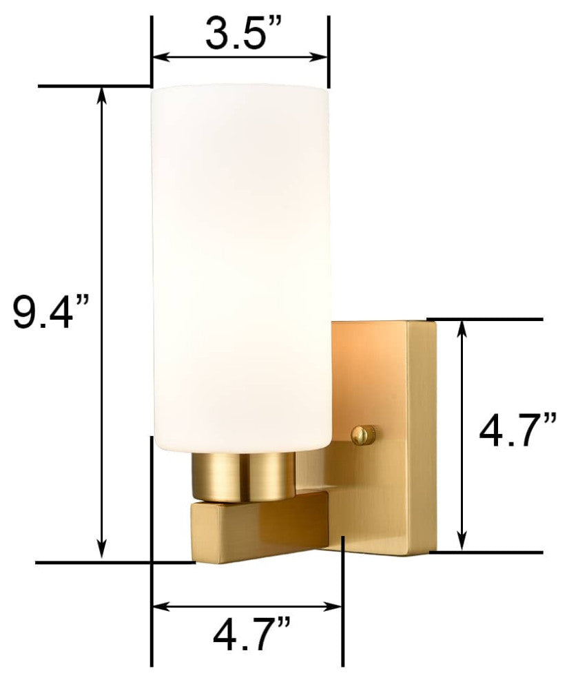 Bathroom Modern Brass Wall Light Milky White Cylinder Glass Set of 2