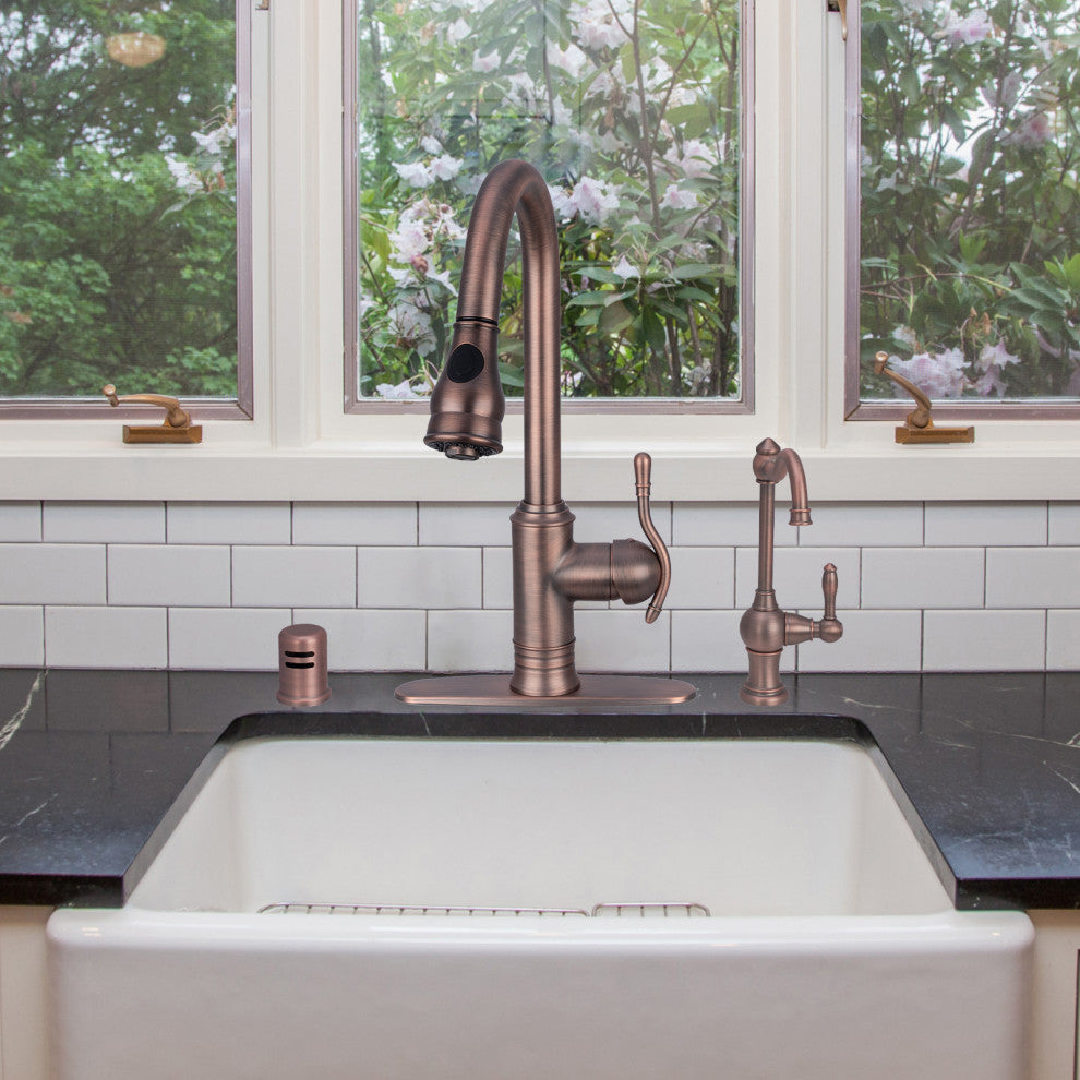 Copper Pull Down Kitchen Faucet, Single Level Solid Brass Kitchen Sink Faucets, American Bronze