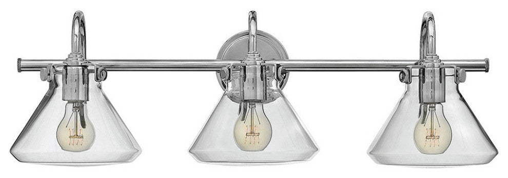 Hinkley Congress Medium Retro Glass Three Light Vanity, Chrome