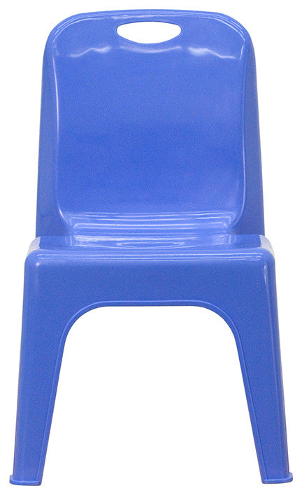 4 Pack Plastic Stackable Chair With Carrying Handle, 11" Seat Height, Blue