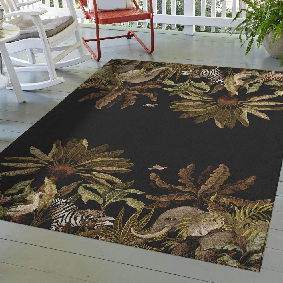 Indoor/Outdoor Tropics TC8 Black Machine Washable 8' x 10' Rug