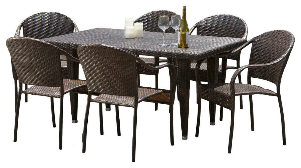GDF Studio 7-Piece Livingston Outdoor Wicker Dining Set