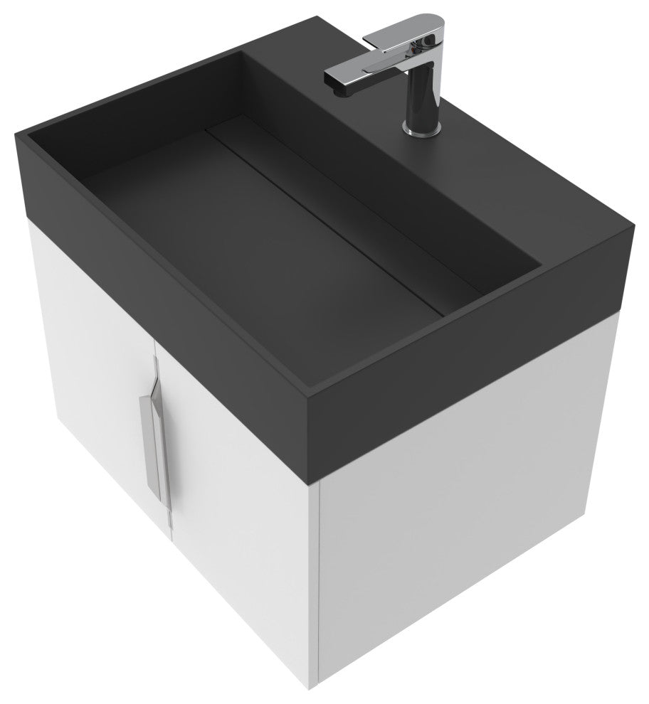 CastelloUSA Amazon 24" Wall Mounted Bathroom Vanity Set, White, Black Top, Brushed Nickel