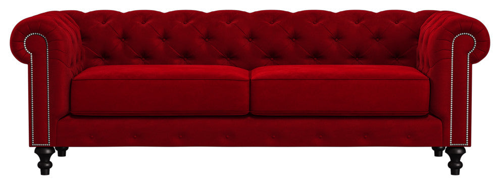 Nativa Interiors London 90" Sofa, Red, Classic Depth