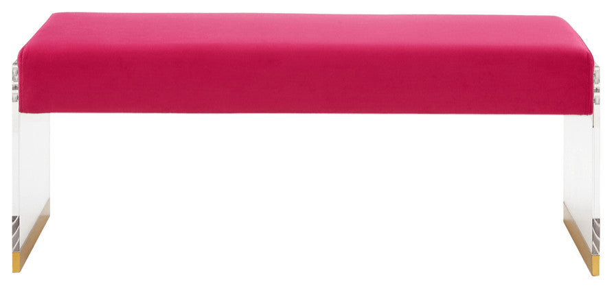42" Fuchsia And Clear Upholstered Velvet Bench