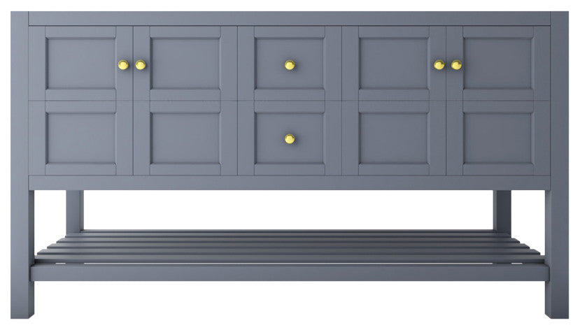 CastelloUSA Alicia 60" Freestanding Vanity, Base Only, Gray, Gold Handles