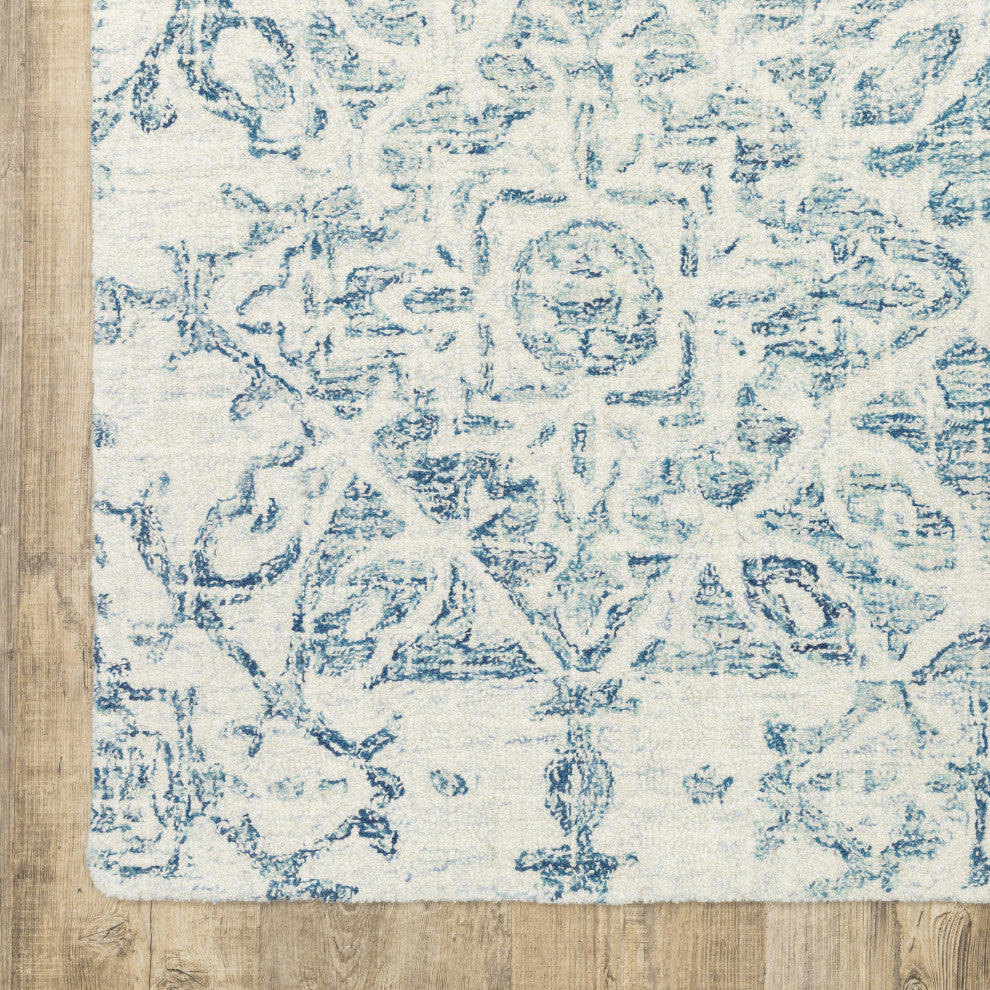 Terrance Faded Medallions Blue/Ivory Hand Tufted Wool Area Rug, 3'6"x5'6"