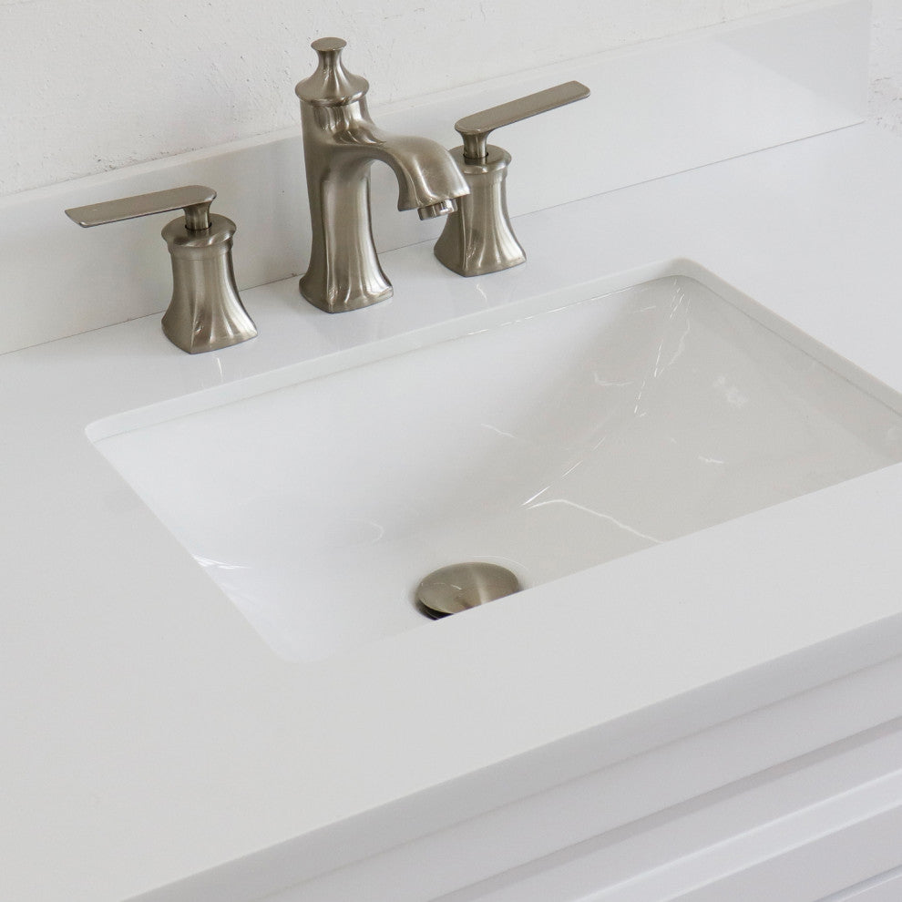 37" Single Sink Vanity, White Finish With White Engineered Stone Top
