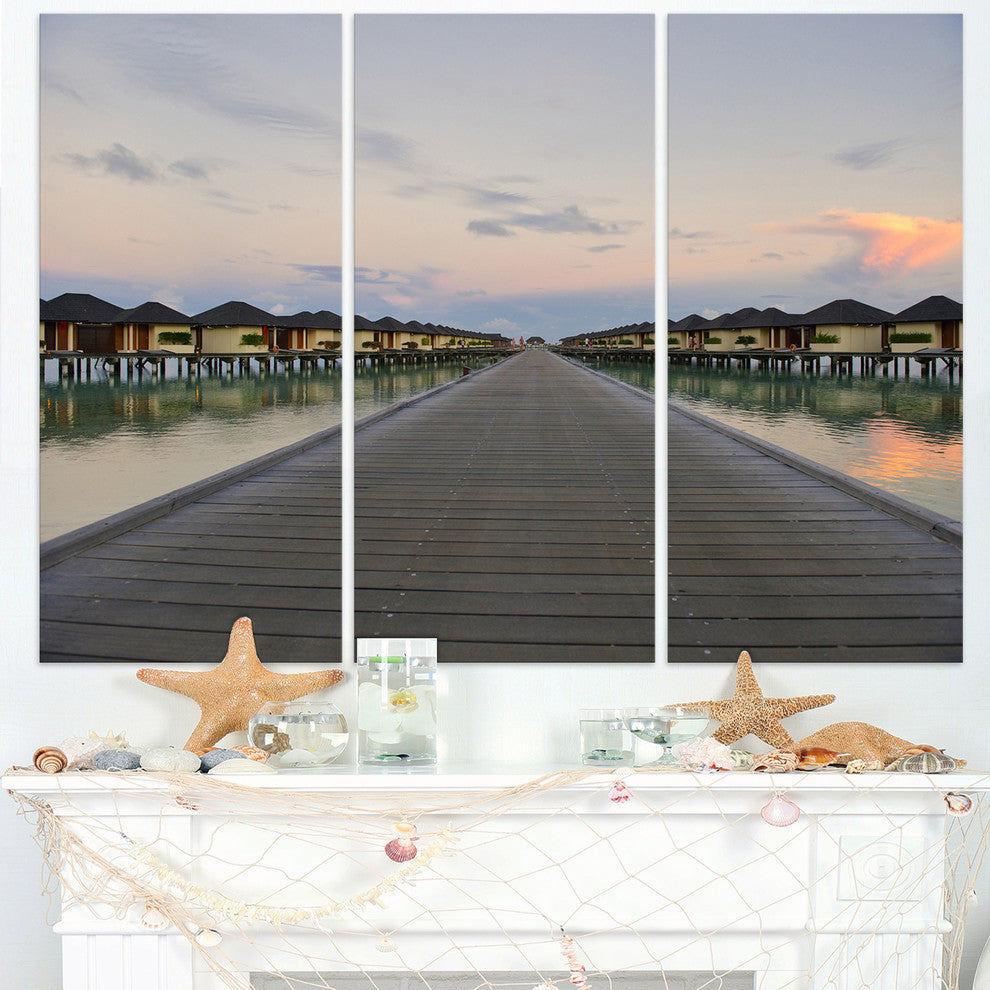 "Wooden Bridge to Water Home Villas" Metal Wall Art, 3 Panels, 36"x28"