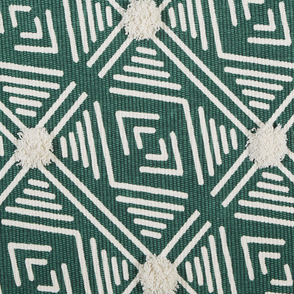 Teal Diamond Printed Off-White Hand-Loomed Shag Rug Runner 2Ft 3Inx6Ft