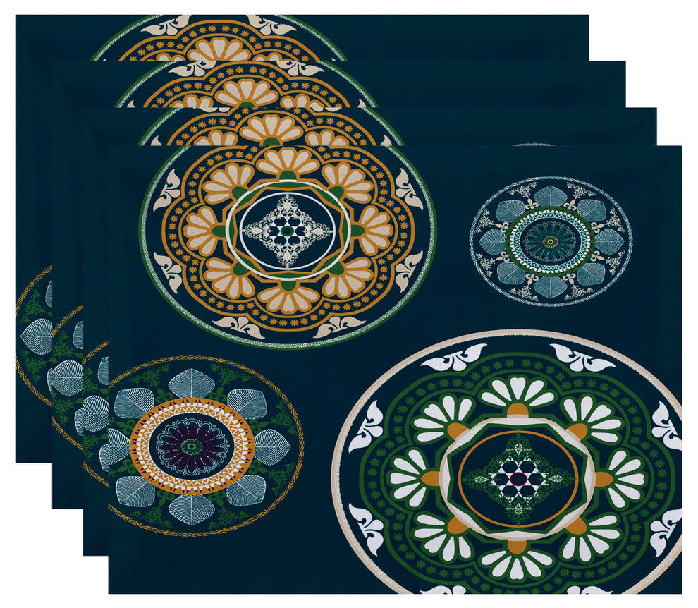 Medallions Geometric Print Placemat, Set of 4, Teal