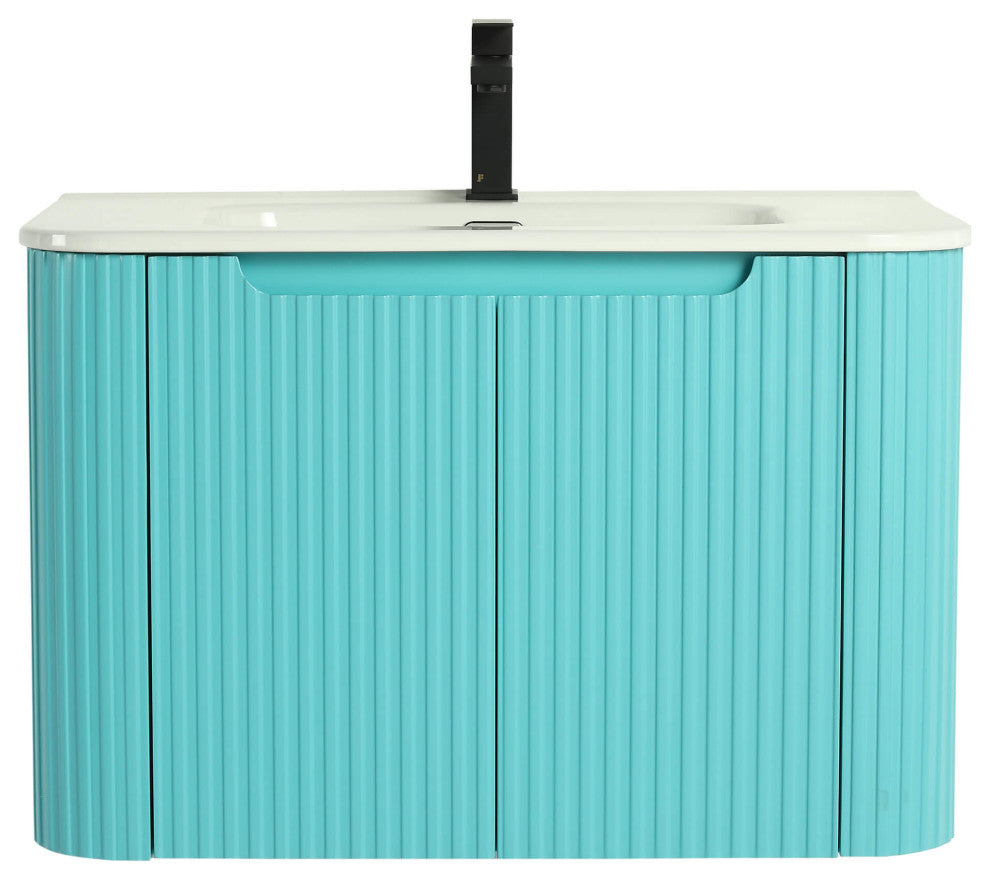 Caskvalley Bath Vanity, Straight Fluted Design Sink Included, Tiffany Blue, 30"
