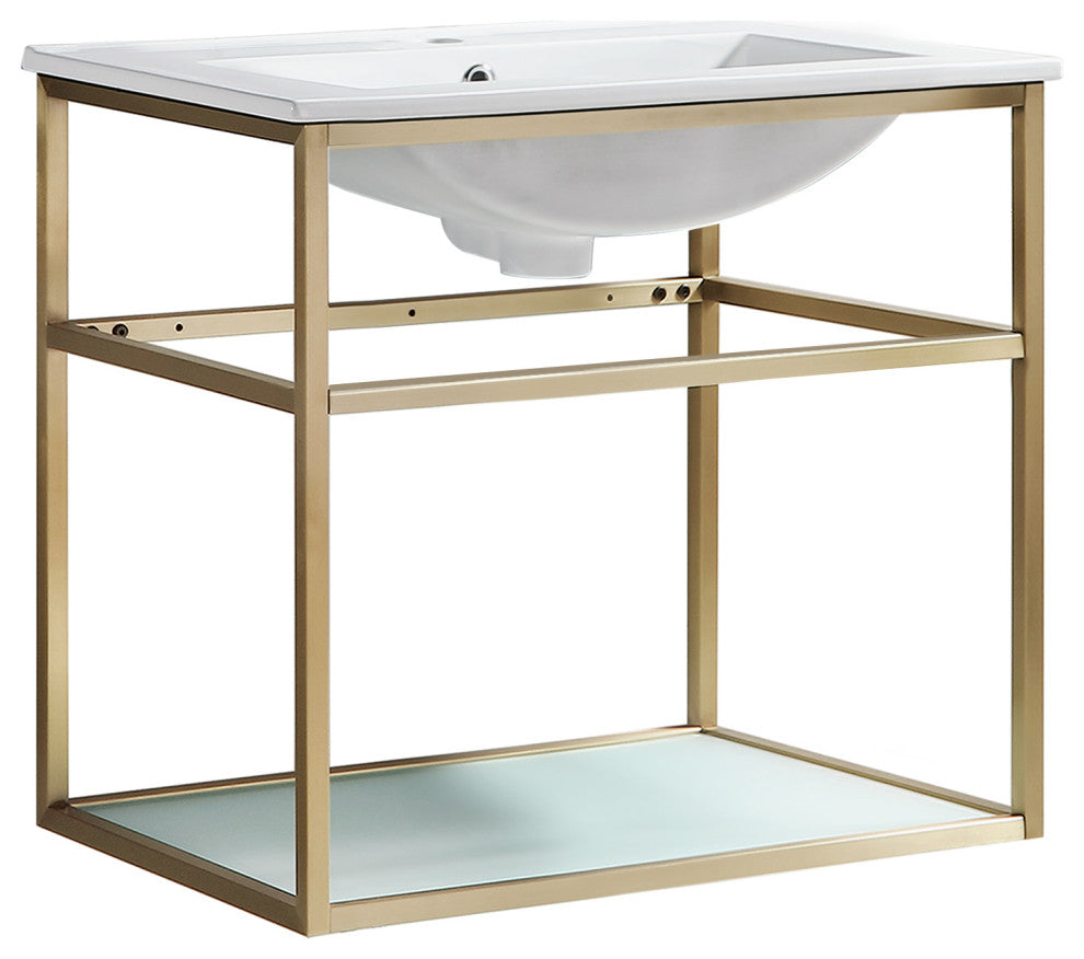 Pierre 24 Single, Metal Frame, Open Shelf, Bathroom Vanity, Gold