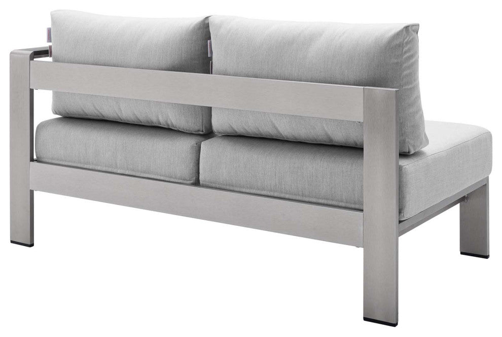 Lounge Loveseat Sofa, Sunbrella, Fabric, Aluminum, Silver Gray, Outdoor