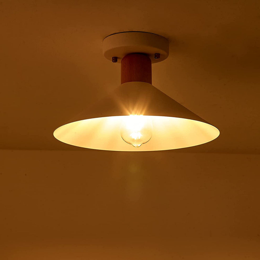 Industrial White Semi Flush Mount Light, Farmhouse, Wood Ceiling Light Fixture