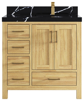Malibu Teak 36" Right Offset Bath Vanity in Light Natural  2" Calacatta Black
