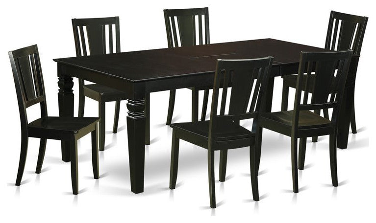 7-Piece Dinette Set With Dining Table and 6 Wood Chairs, Black