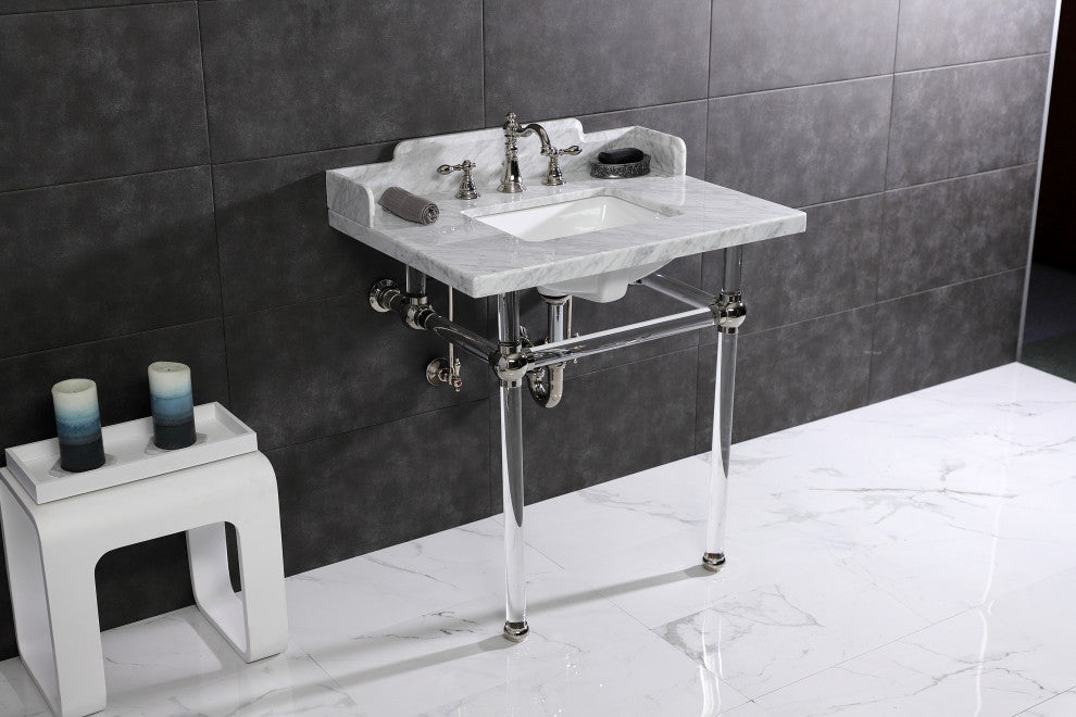 Kingston Brass LMS3030MASQ6 30" Carrara Marble Console Sink, Acrylic Legs