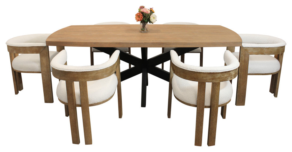 Logan 7-Piece Set With 82" Dining Table And 6 Trish Ivory Arm Chairs