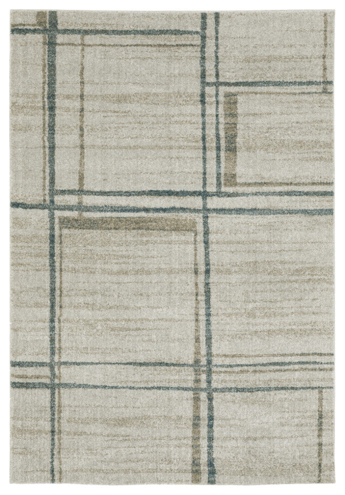 5' X 8' Grey Teal Beige and Tan Geometric Power Loom Area Rug