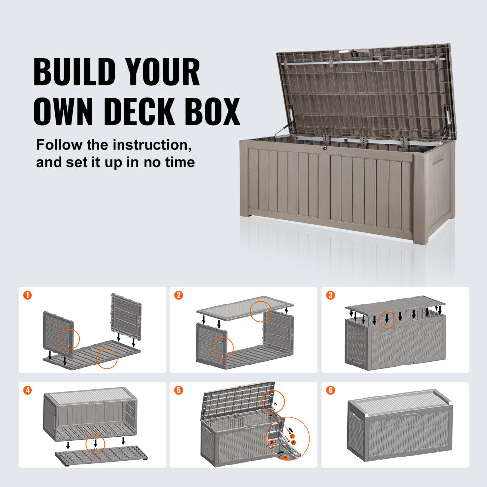 VEVOR Deck Box Indoor Outdoor Storage Box 120 Gallon Resin for Cushions Toys