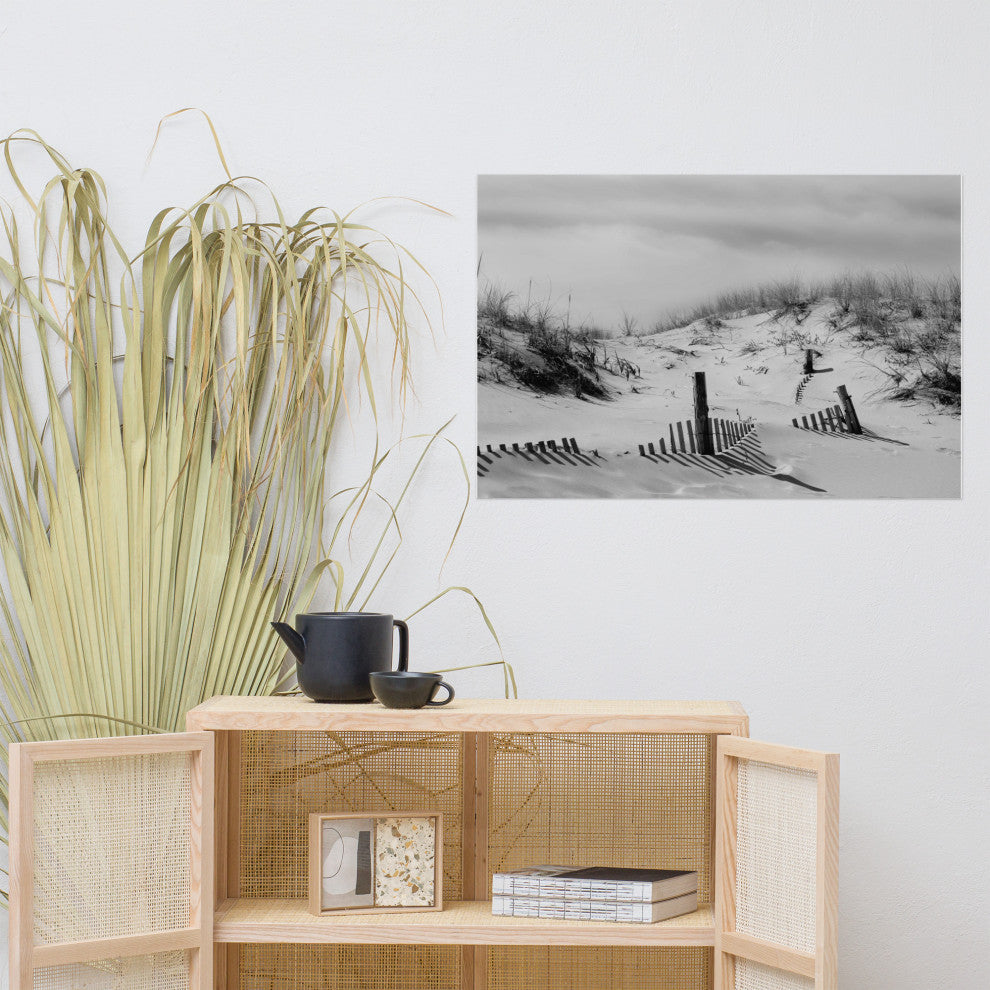 Buried Fences Landscape Photo, Black & White Unframed Wall Art Print, 24" X 36"