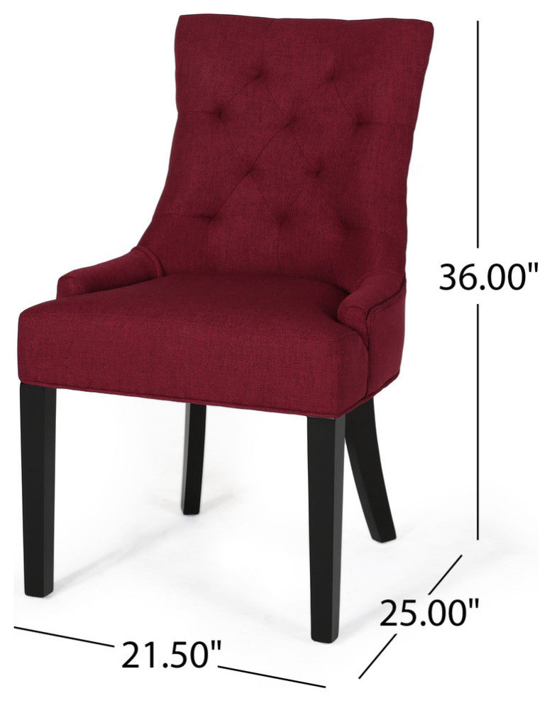 Summer Contemporary Tufted Dining Chairs, Set of 2, Red, Fabric