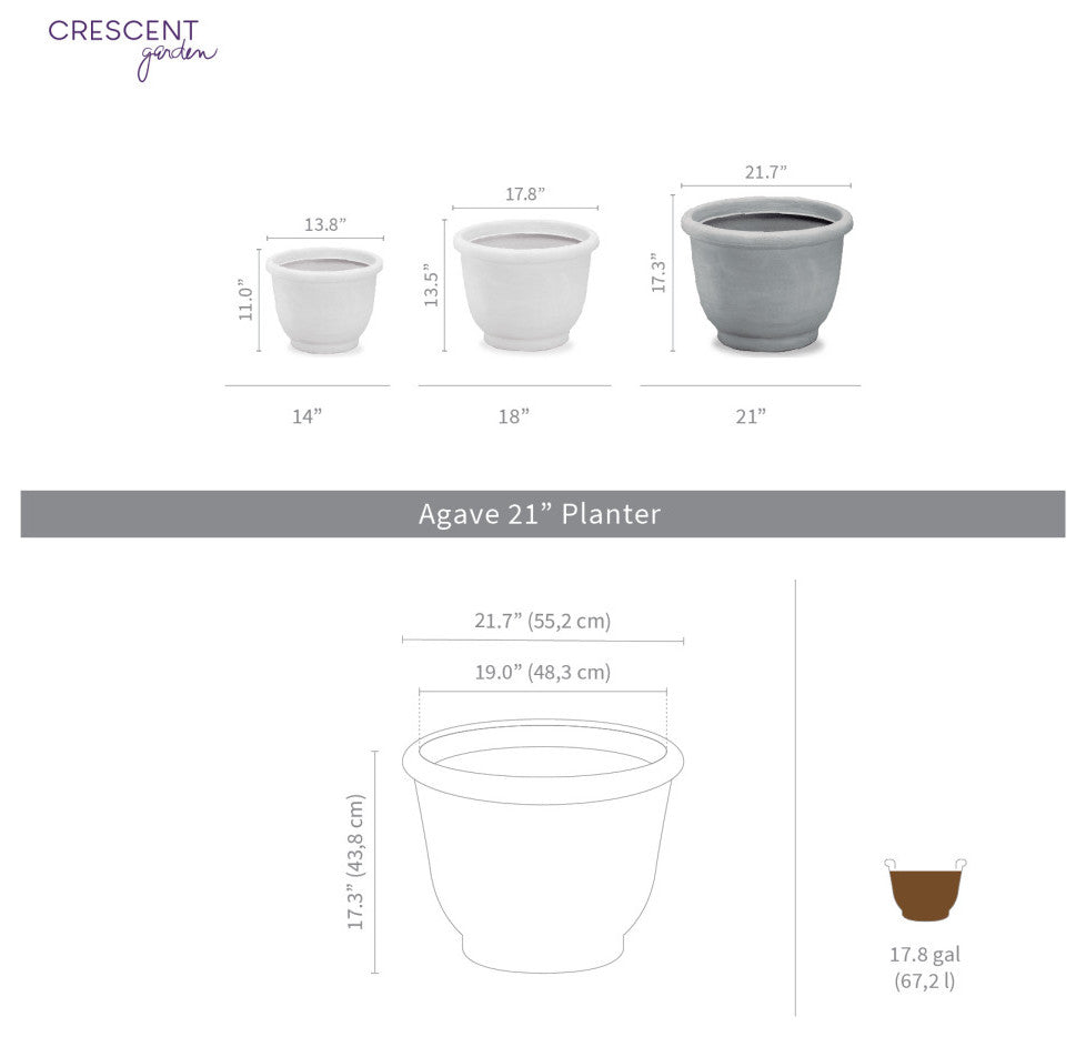 Agave Modern Round Pot for Indoors & Outdoors - 21'' (Caviar Black)