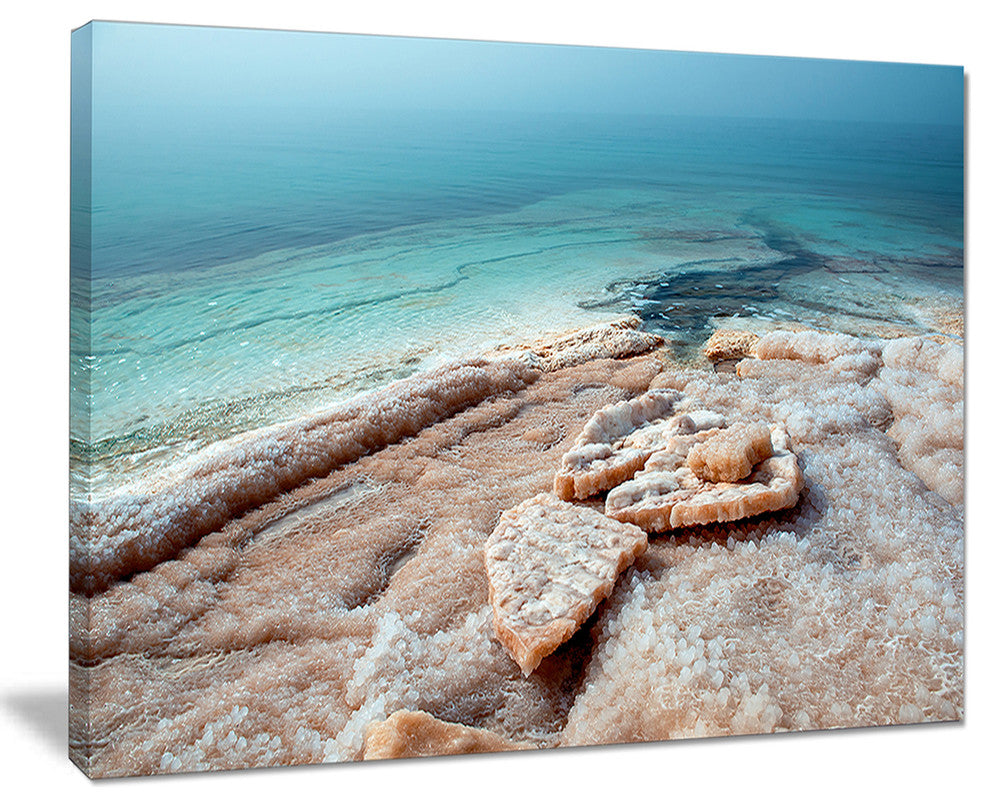 "Dead Sea Beach With Crystallized Salt" Extra Large Seashore Canvas Art, 20"x12"