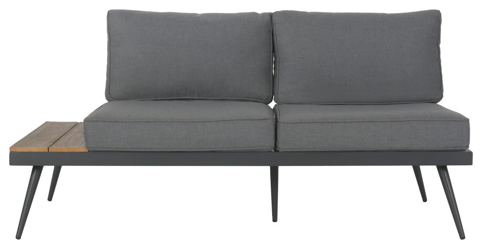 GDF Studio Deborah Outdoor Faux Wood and Aluminum V-Shaped 5 Seater Sofa Set, Natural Finish/Gray