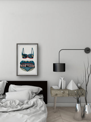 "NY Bridge Bikini" Framed Painting Print, 24x36