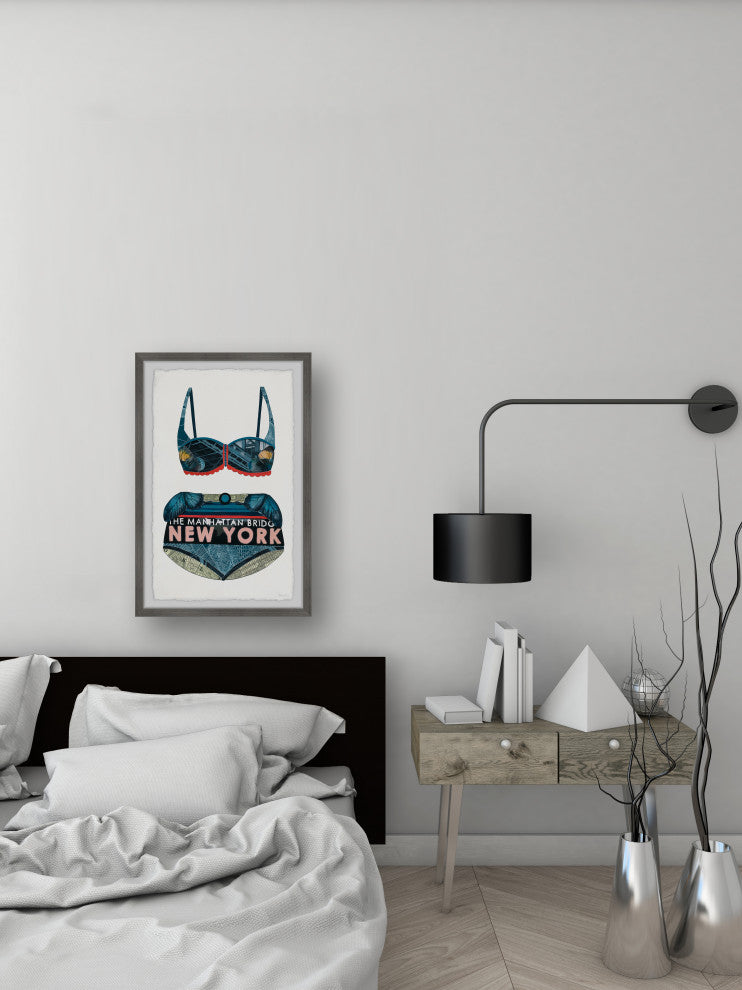 "NY Bridge Bikini" Framed Painting Print, 24x36