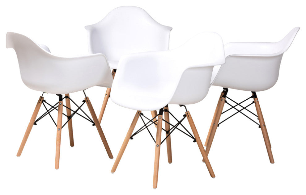 Russell Midcentury Modern 4-Piece Shell Arm Chair Set White