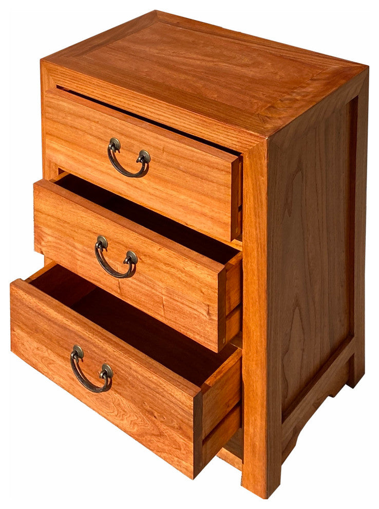 Oriental Brown Stain 3 Drawers End Table Nightstand Cabinet Hcs7105