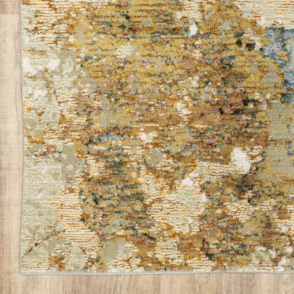 10??X 13??Modern Abstract Gold And Beige Indoor Area Rug