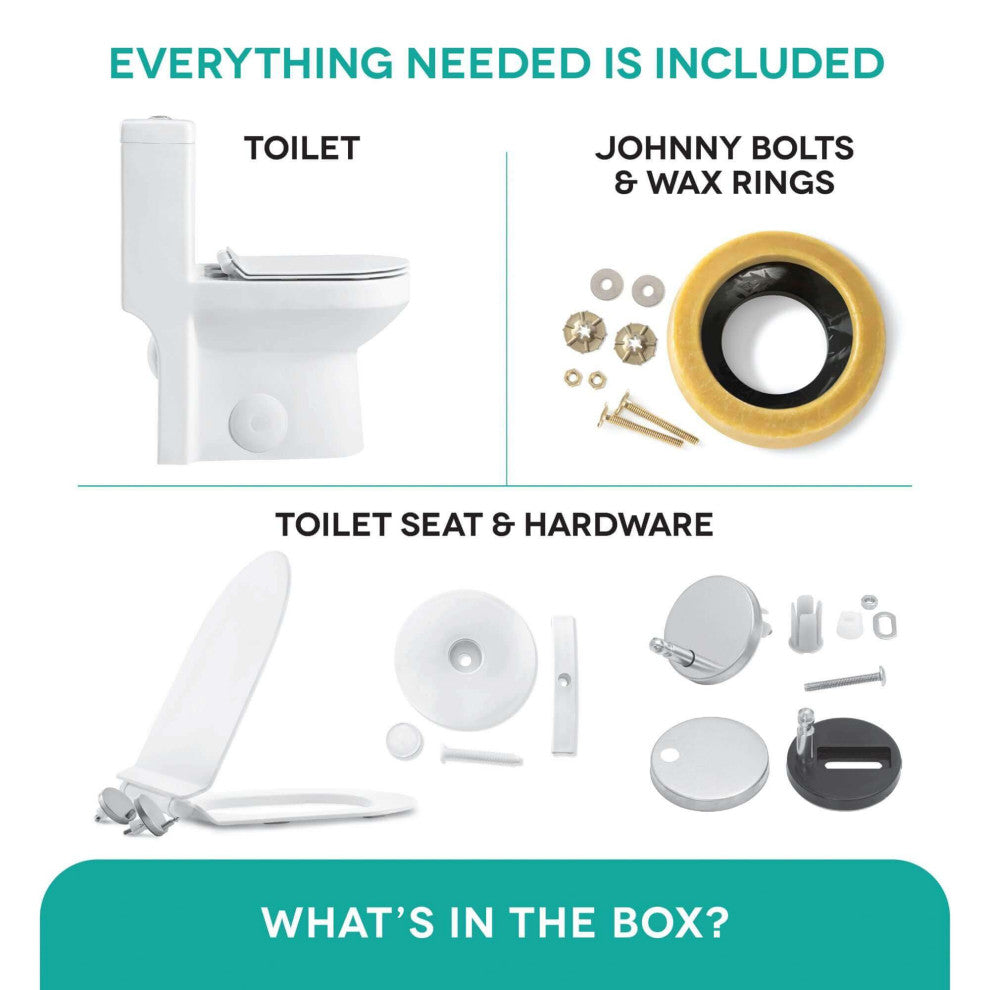 Fine Fixtures Dual-Flush Round One-Piece Toilet, Seat Included, 12" Rough in