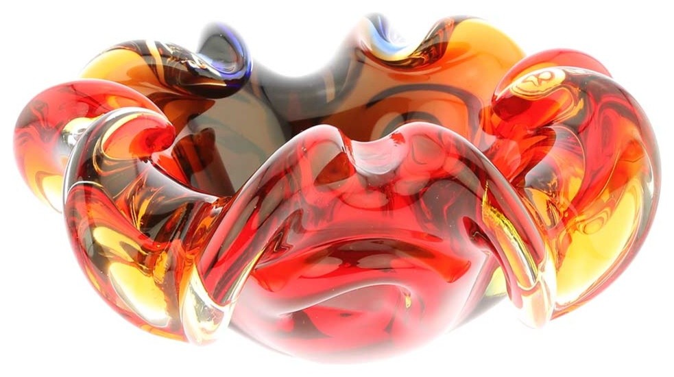 GlassOfVenice Murano Glass Sommerso Centerpiece Bowl - Red Blue Amber