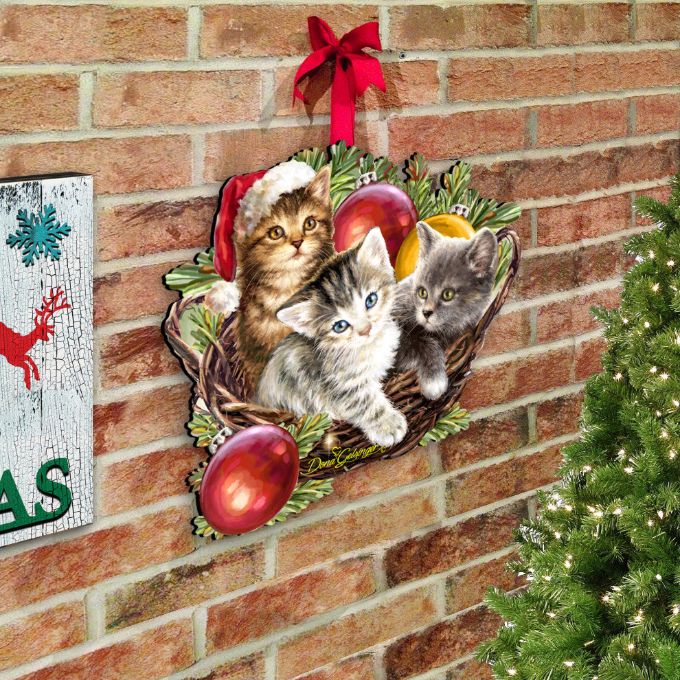 Christmas Kittens Wall and Door Hanger by Dona Gelsinger
