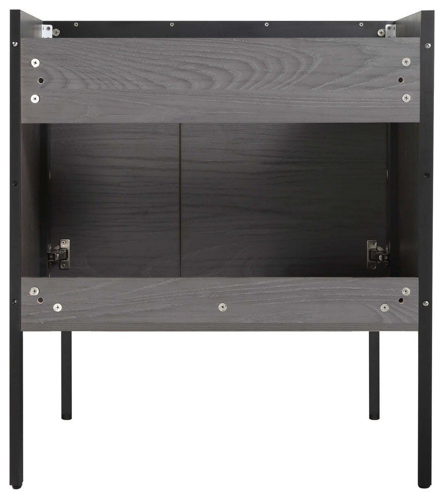 Oakville Bath Vanity, Ceramic Sink, Black Coal Oak, 30 Inch, Black Hardware