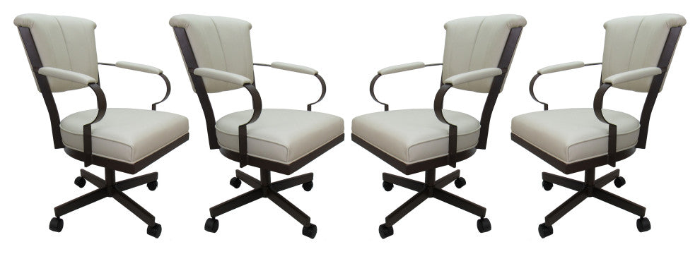 Set of 4, Miami Swivel Metal Caster Chairs, Reading Base, Beige Vinyl, Brown